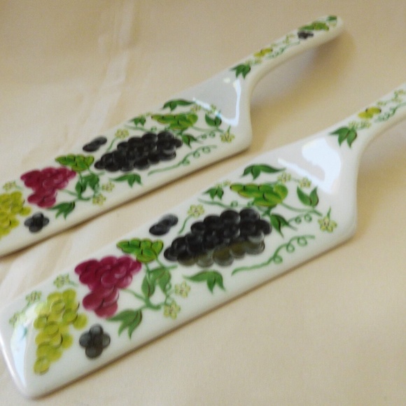 Set of 2 porcelain pie cake server grape pained pattern - Picture 3 of 8